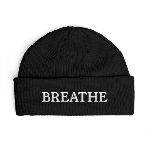 Breathe Cuff Beanie — Embroidered Cozy Knit Hat for Mindfulness & Calm