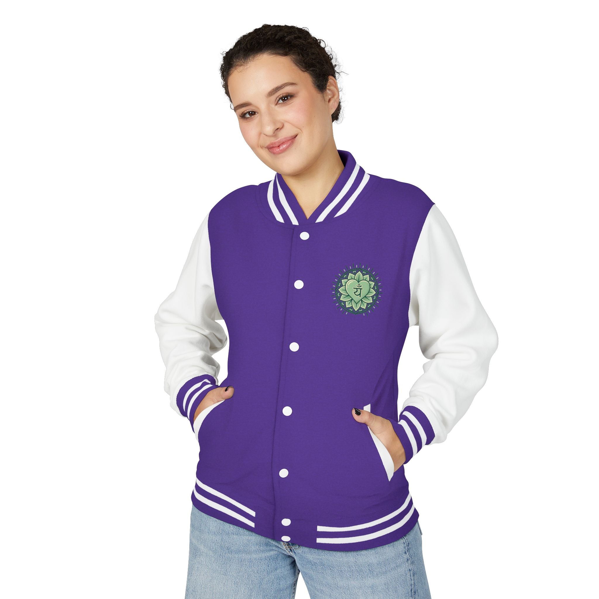 Letterman Jacket — 'You Are The Medicine' Retro Varsity Jacket with Green Mandala Chest