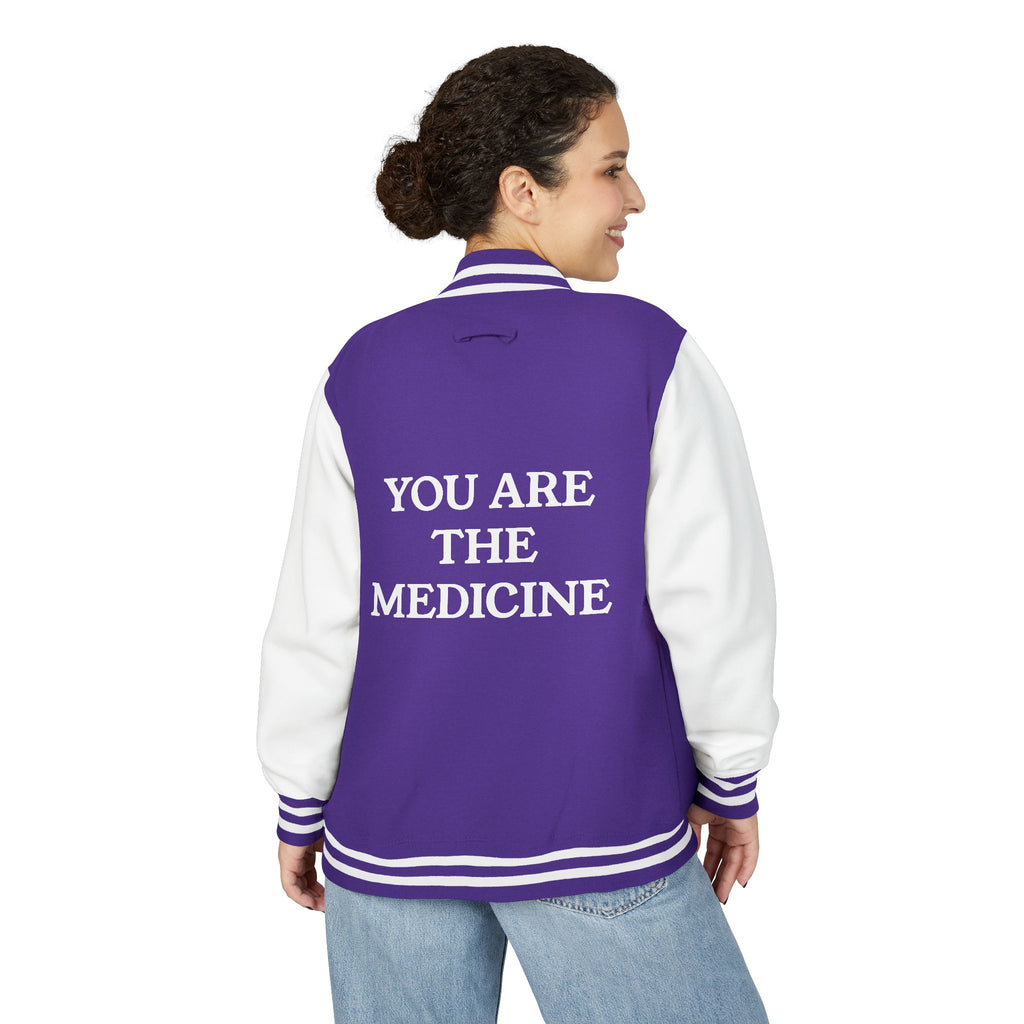 Letterman Jacket — 'You Are The Medicine' Retro Varsity Jacket with Green Mandala Chest