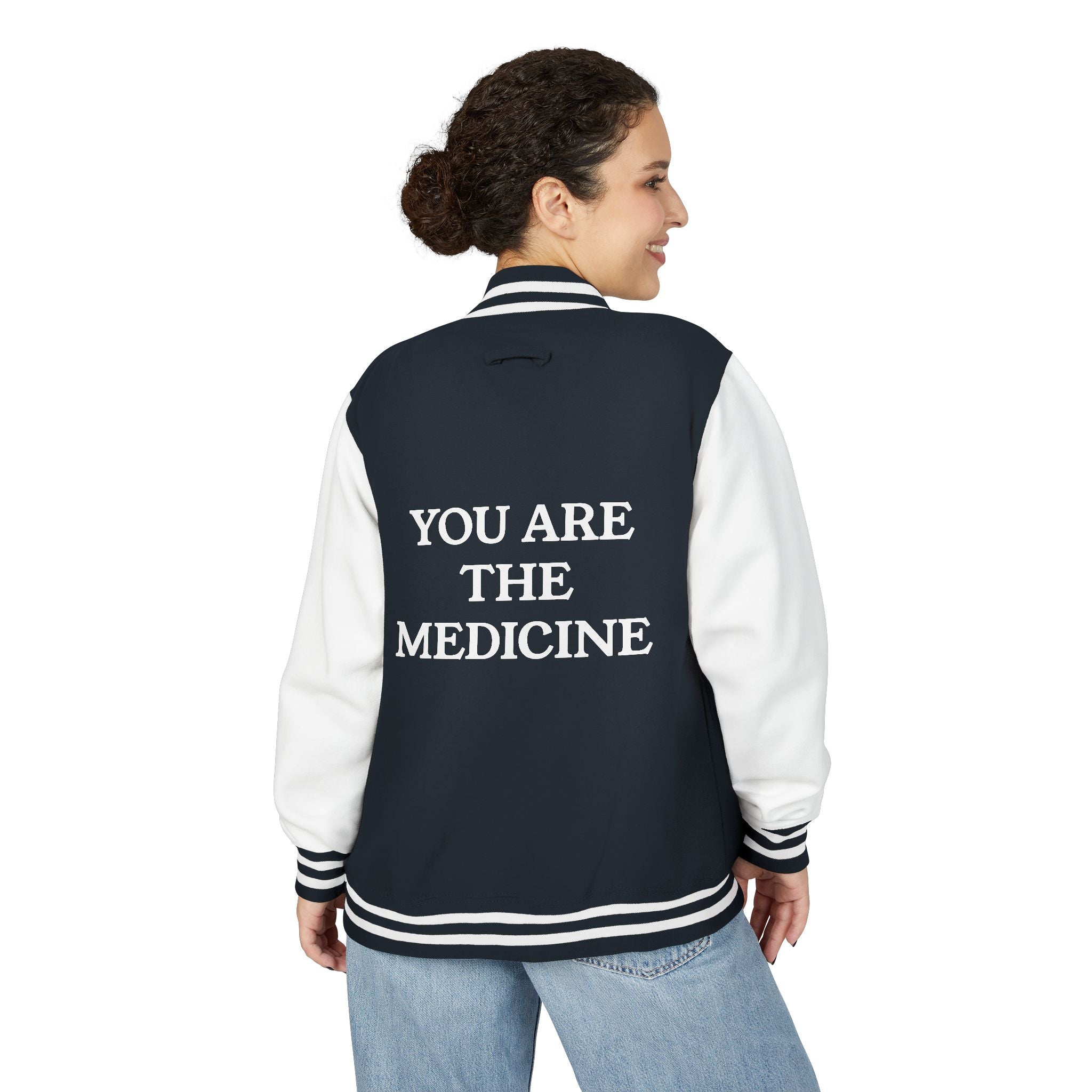 Letterman Jacket — 'You Are The Medicine' Retro Varsity Jacket with Green Mandala Chest