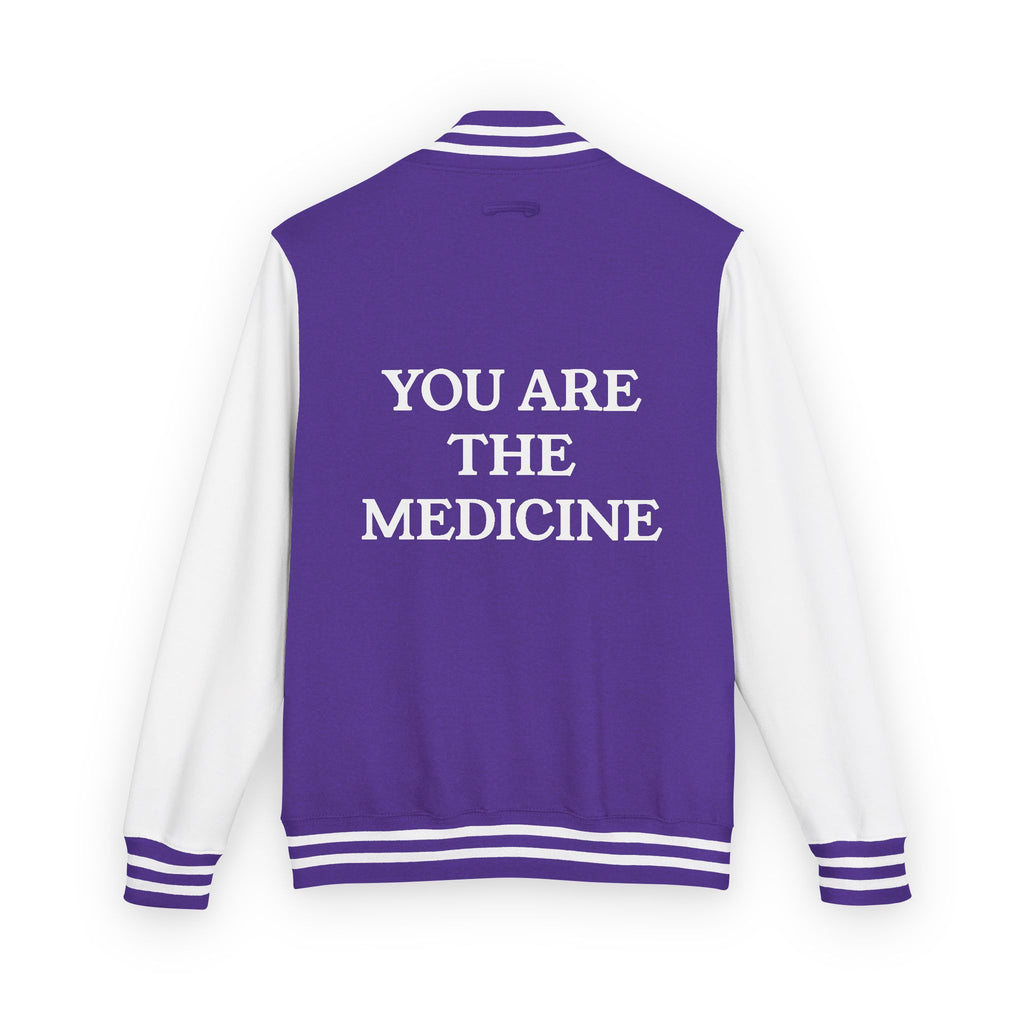 Letterman Jacket — 'You Are The Medicine' Retro Varsity Jacket with Green Mandala Chest