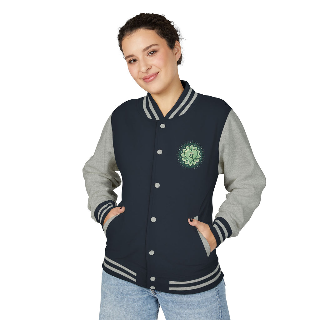 Letterman Jacket — 'You Are The Medicine' Retro Varsity Jacket with Green Mandala Chest