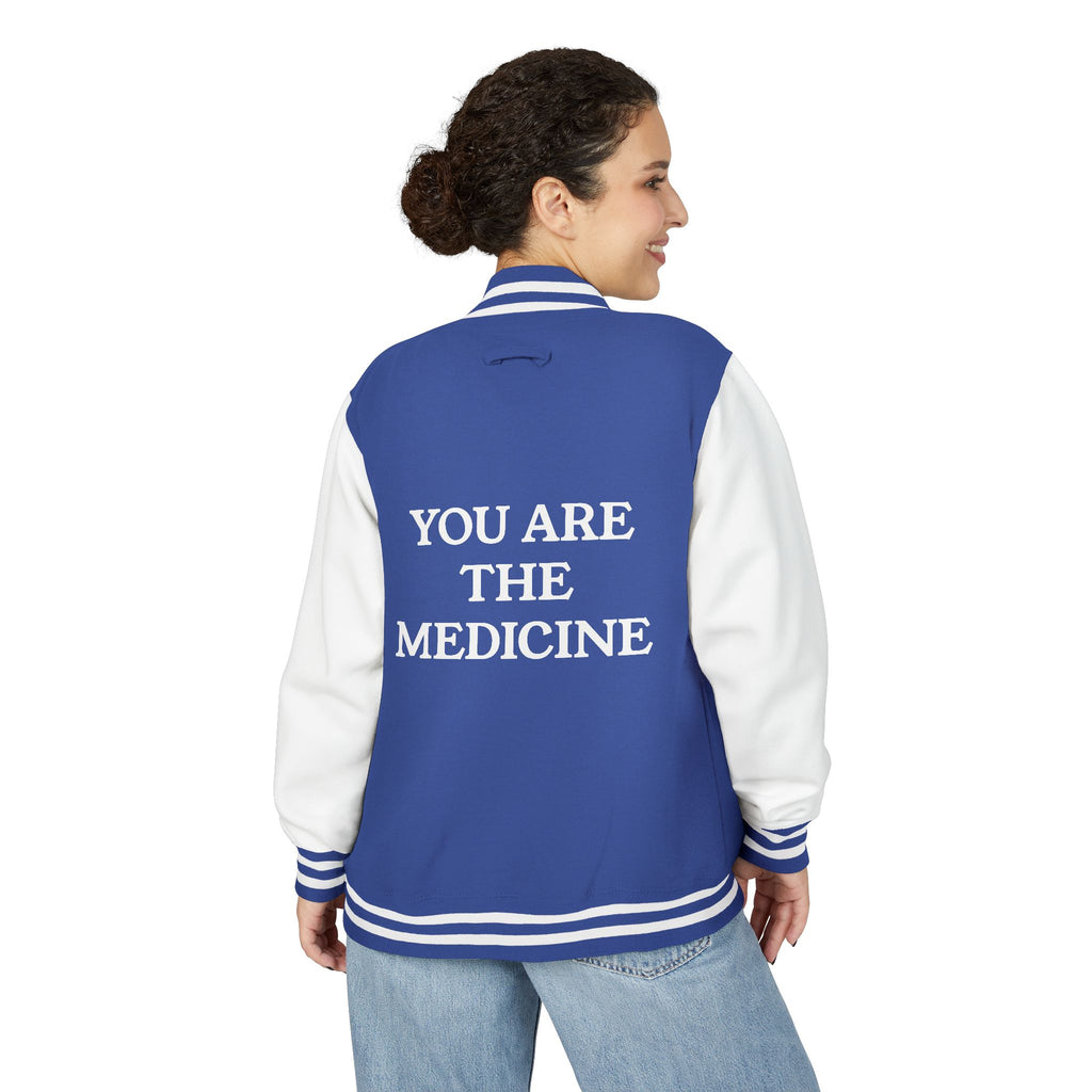 Letterman Jacket — 'You Are The Medicine' Retro Varsity Jacket with Green Mandala Chest