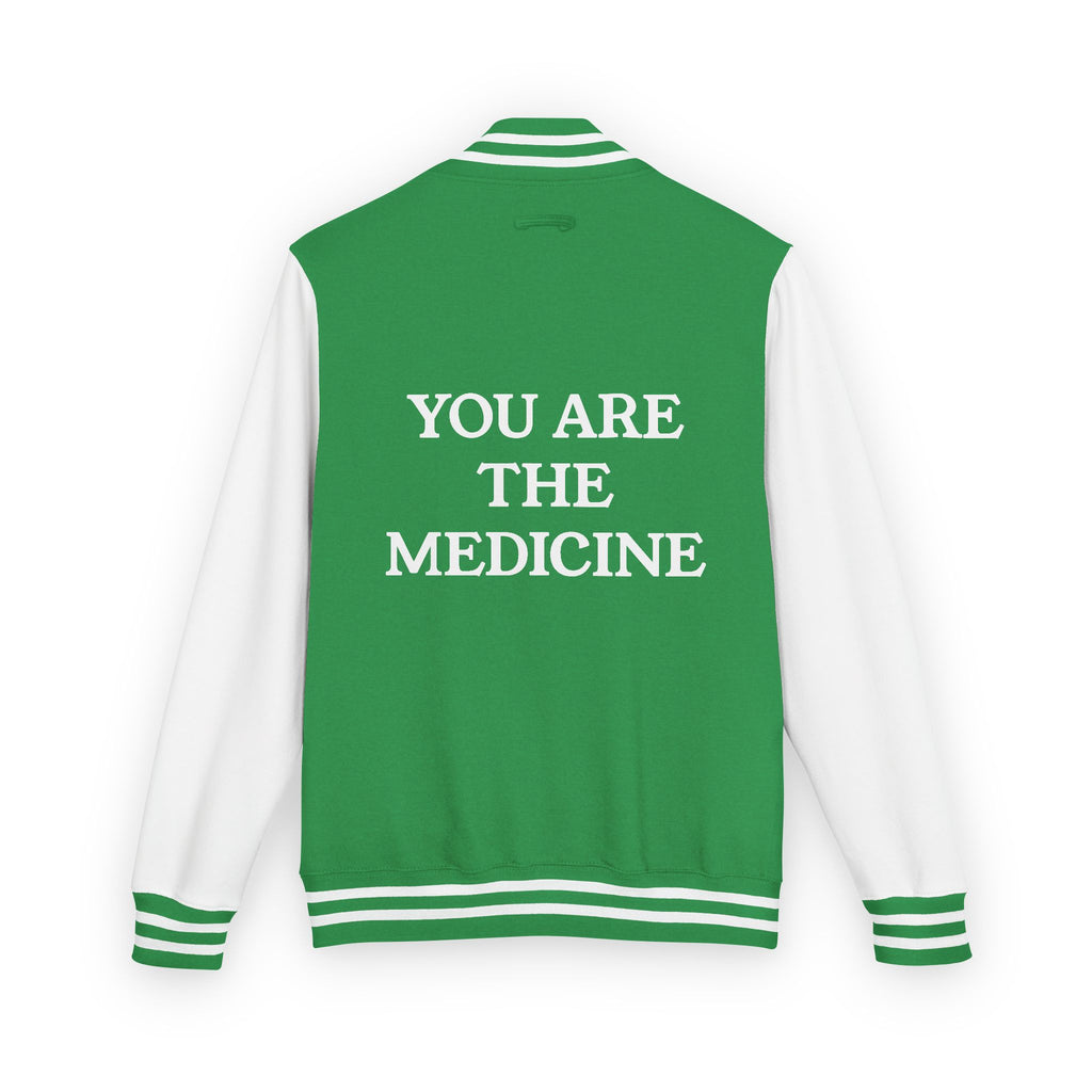 Letterman Jacket — 'You Are The Medicine' Retro Varsity Jacket with Green Mandala Chest