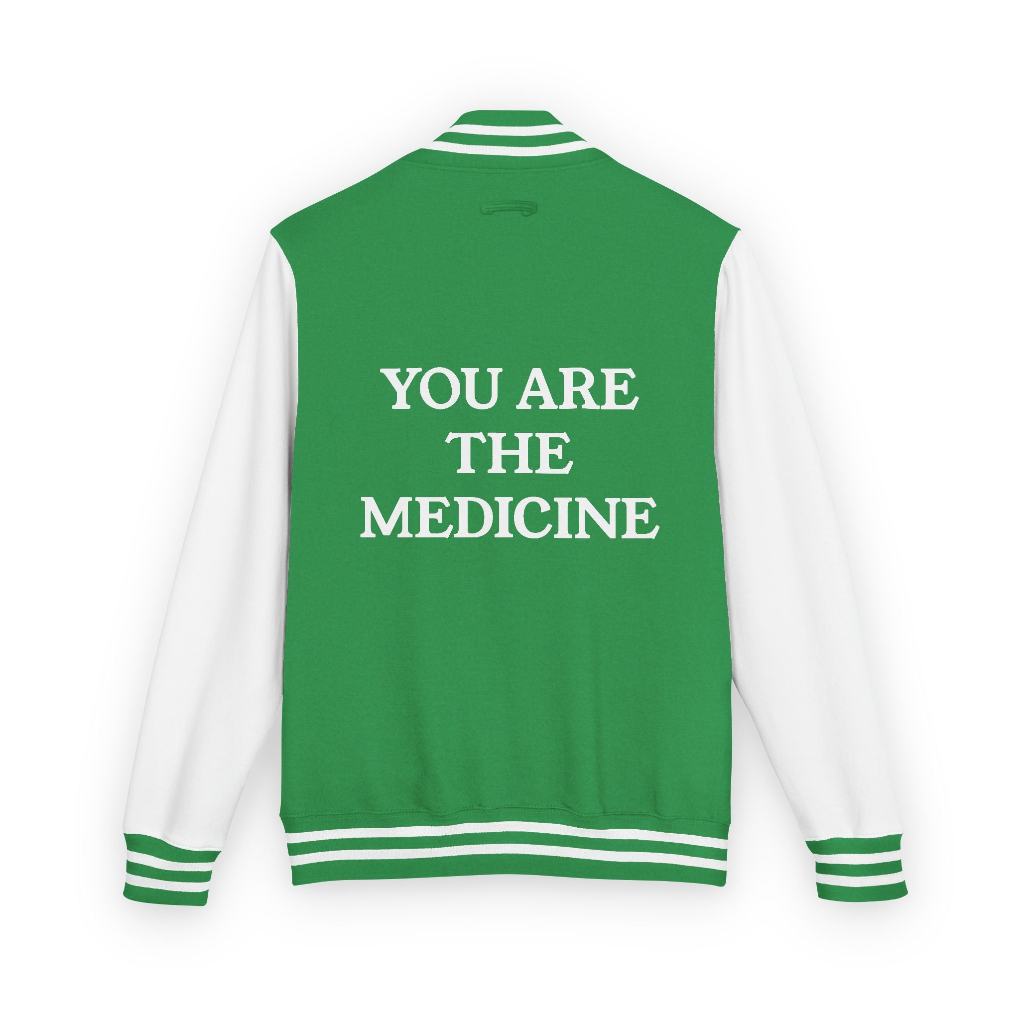 Letterman Jacket — 'You Are The Medicine' Retro Varsity Jacket with Green Mandala Chest