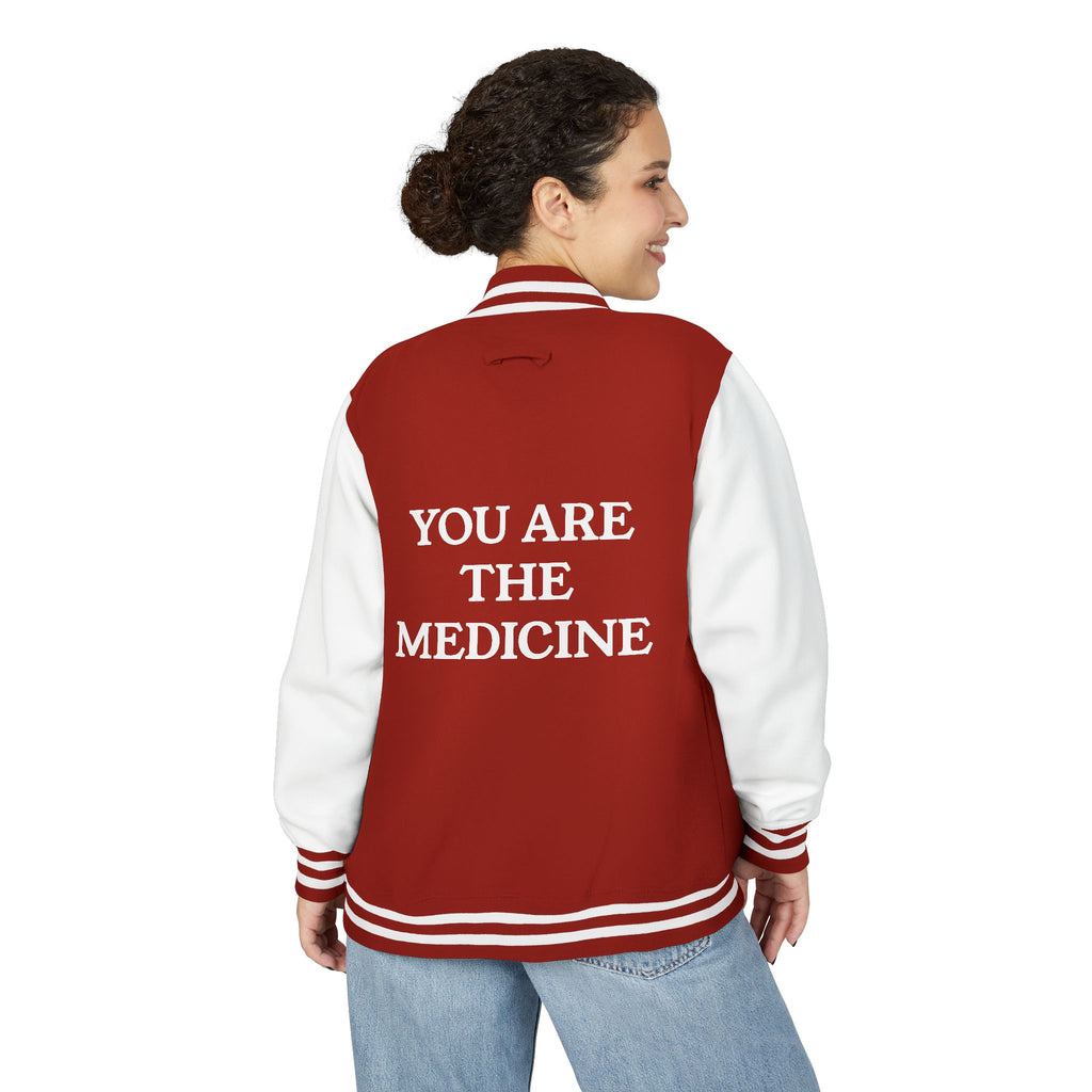 Letterman Jacket — 'You Are The Medicine' Retro Varsity Jacket with Green Mandala Chest