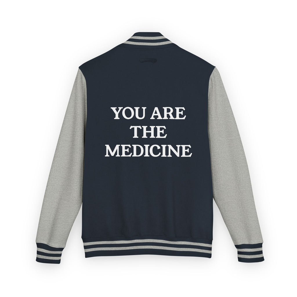 Letterman Jacket — 'You Are The Medicine' Retro Varsity Jacket with Green Mandala Chest
