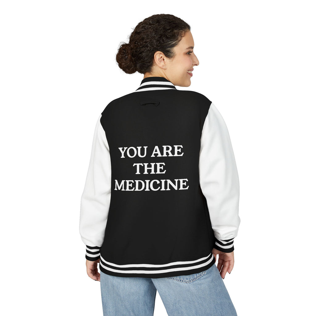 Letterman Jacket — 'You Are The Medicine' Retro Varsity Jacket with Green Mandala Chest