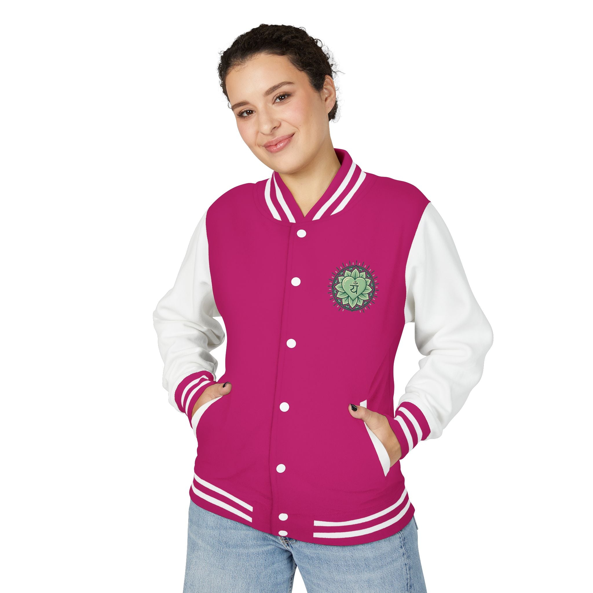 Letterman Jacket — 'You Are The Medicine' Retro Varsity Jacket with Green Mandala Chest