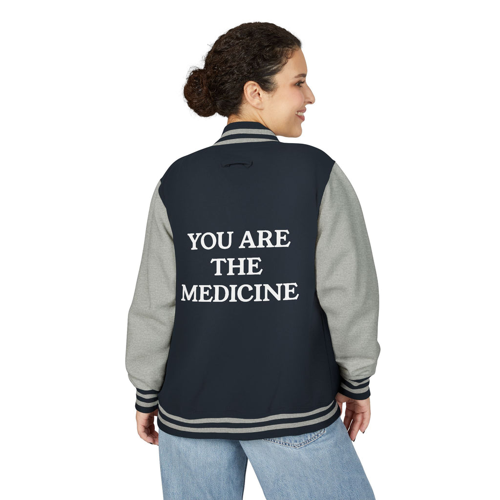 Letterman Jacket — 'You Are The Medicine' Retro Varsity Jacket with Green Mandala Chest