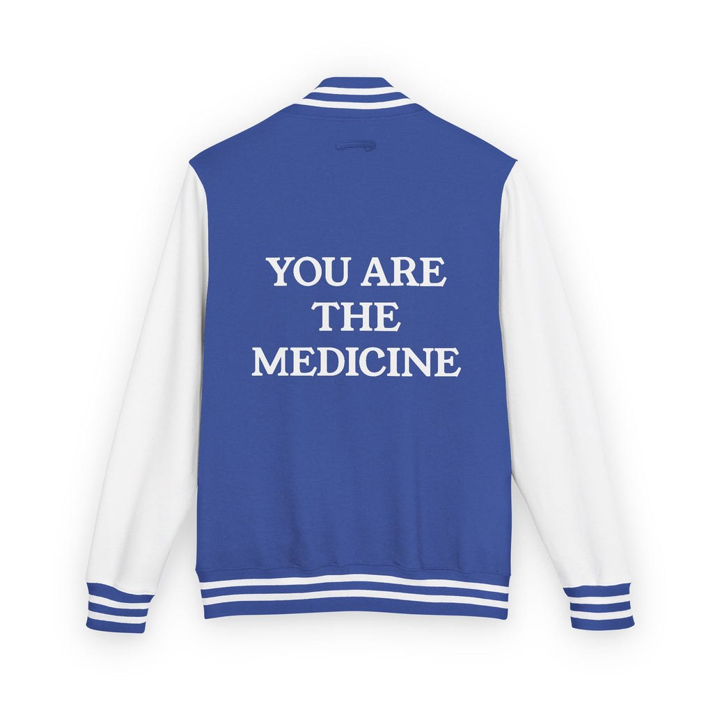 Letterman Jacket — 'You Are The Medicine' Retro Varsity Jacket with Green Mandala Chest