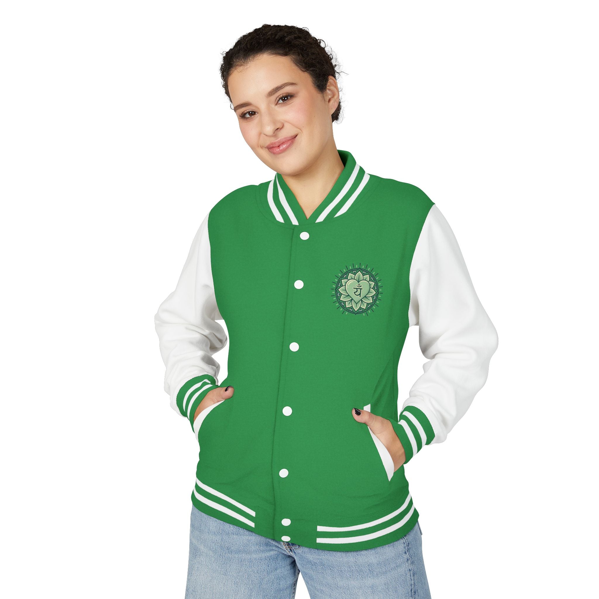 Letterman Jacket — 'You Are The Medicine' Retro Varsity Jacket with Green Mandala Chest