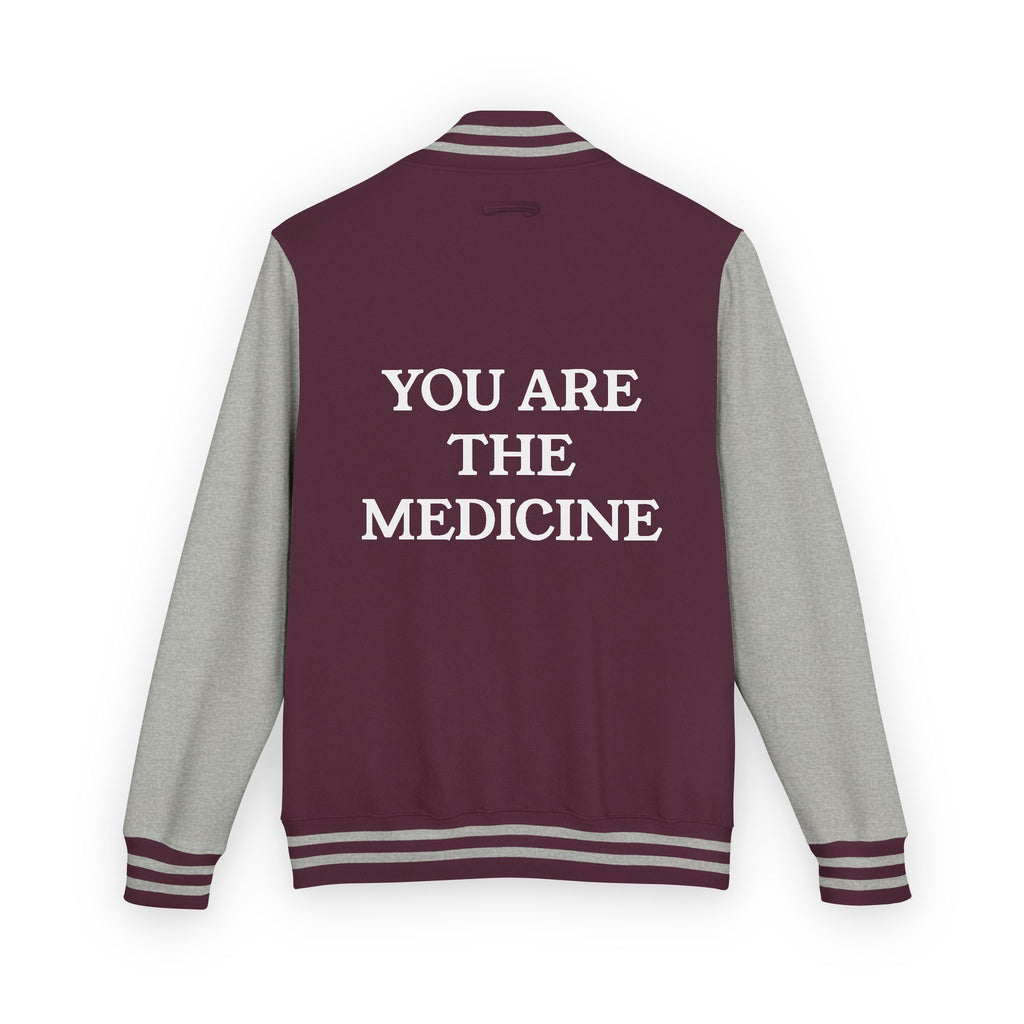 Letterman Jacket — 'You Are The Medicine' Retro Varsity Jacket with Green Mandala Chest