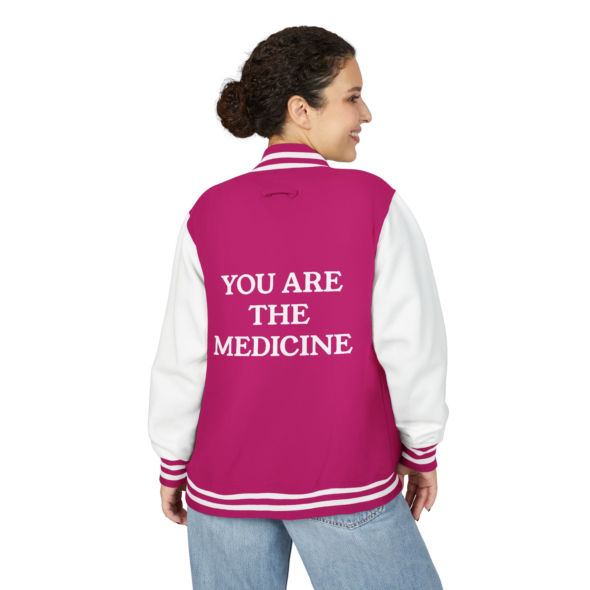 Letterman Jacket — 'You Are The Medicine' Retro Varsity Jacket with Green Mandala Chest