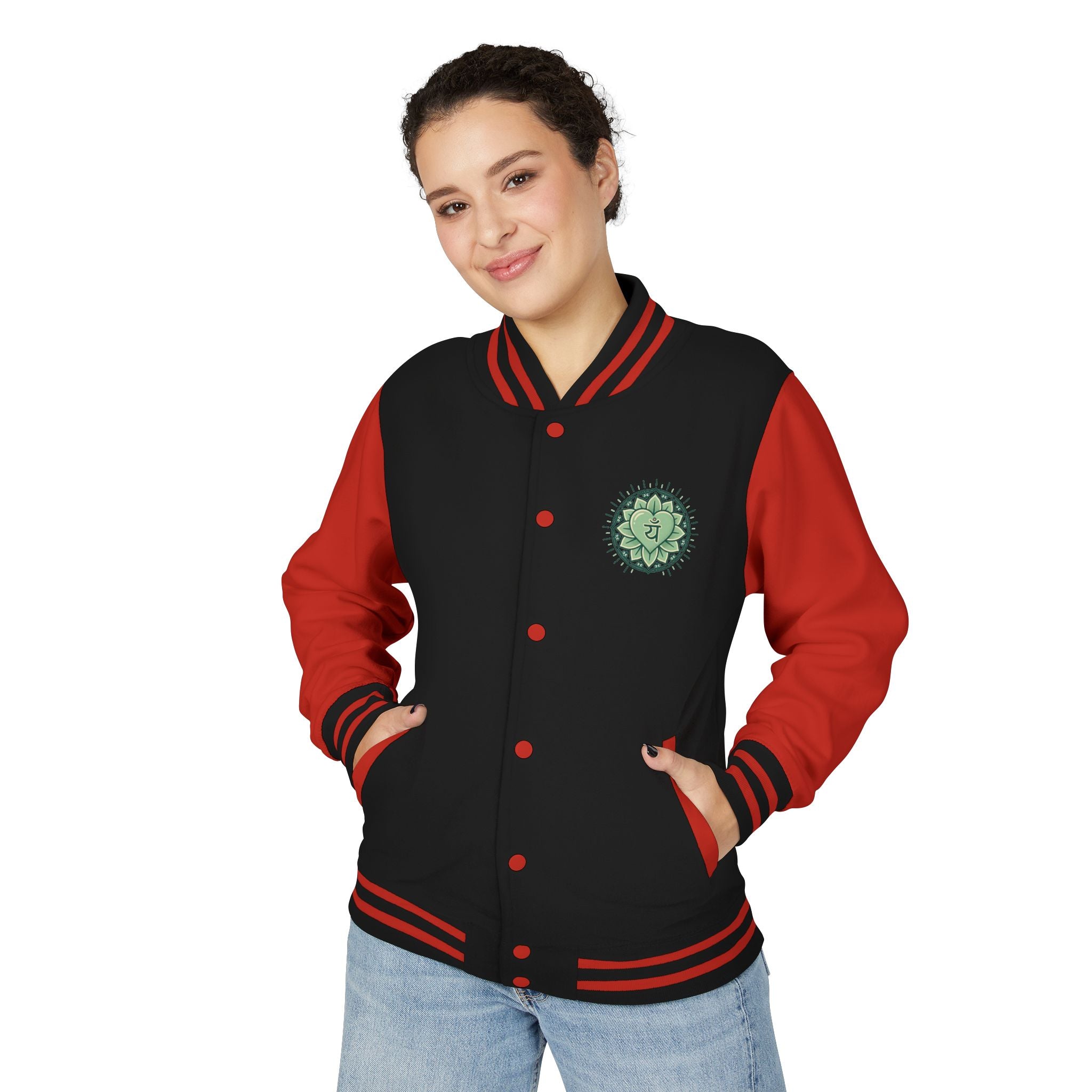 Letterman Jacket — 'You Are The Medicine' Retro Varsity Jacket with Green Mandala Chest