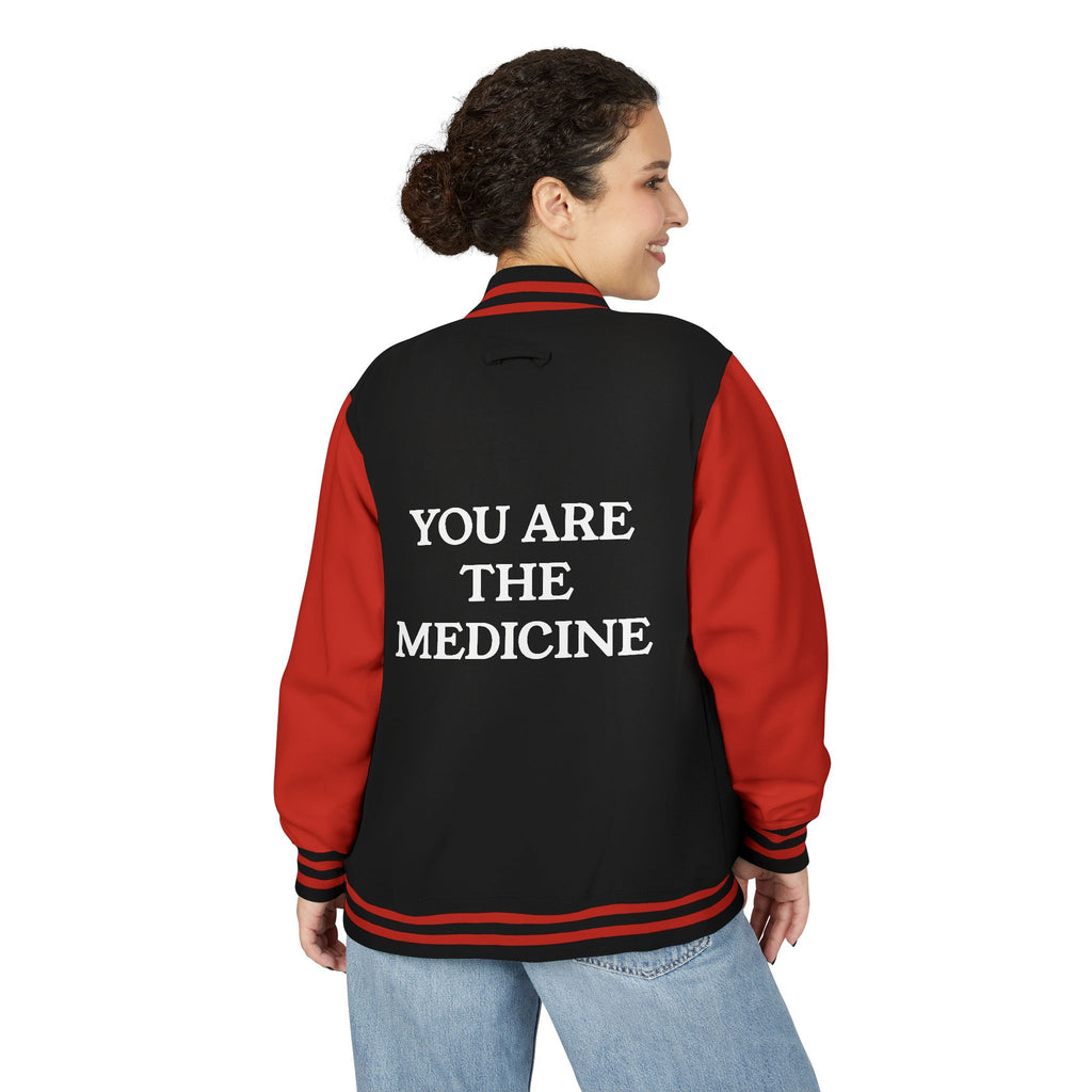 Letterman Jacket — 'You Are The Medicine' Retro Varsity Jacket with Green Mandala Chest