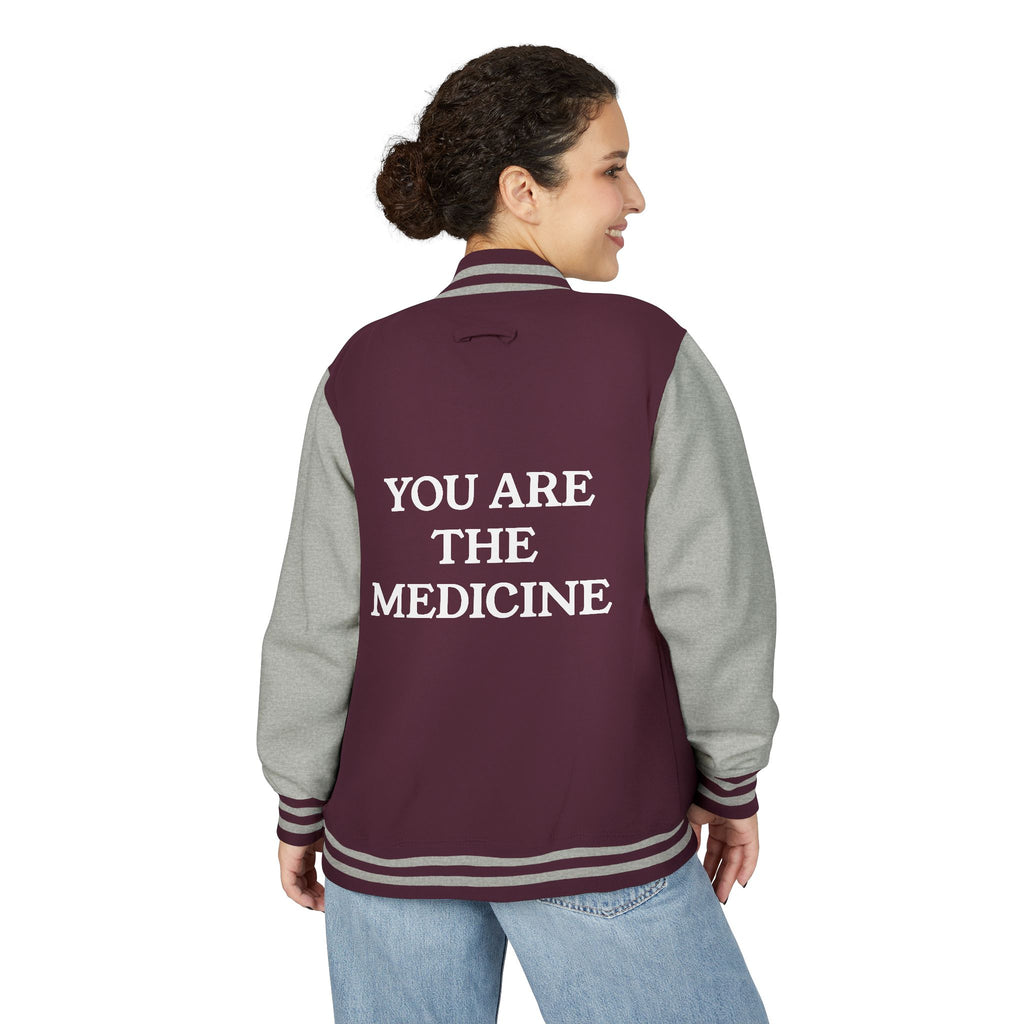 Letterman Jacket — 'You Are The Medicine' Retro Varsity Jacket with Green Mandala Chest