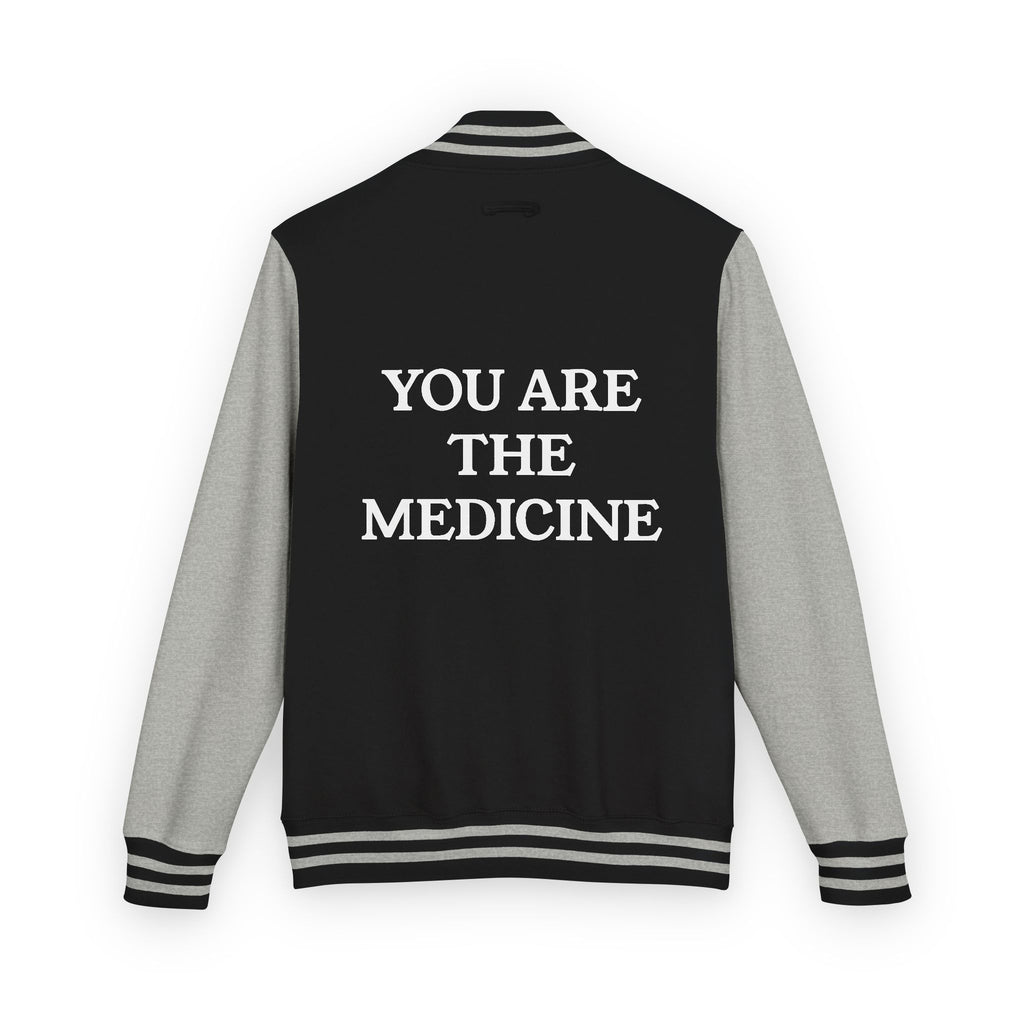 Letterman Jacket — 'You Are The Medicine' Retro Varsity Jacket with Green Mandala Chest