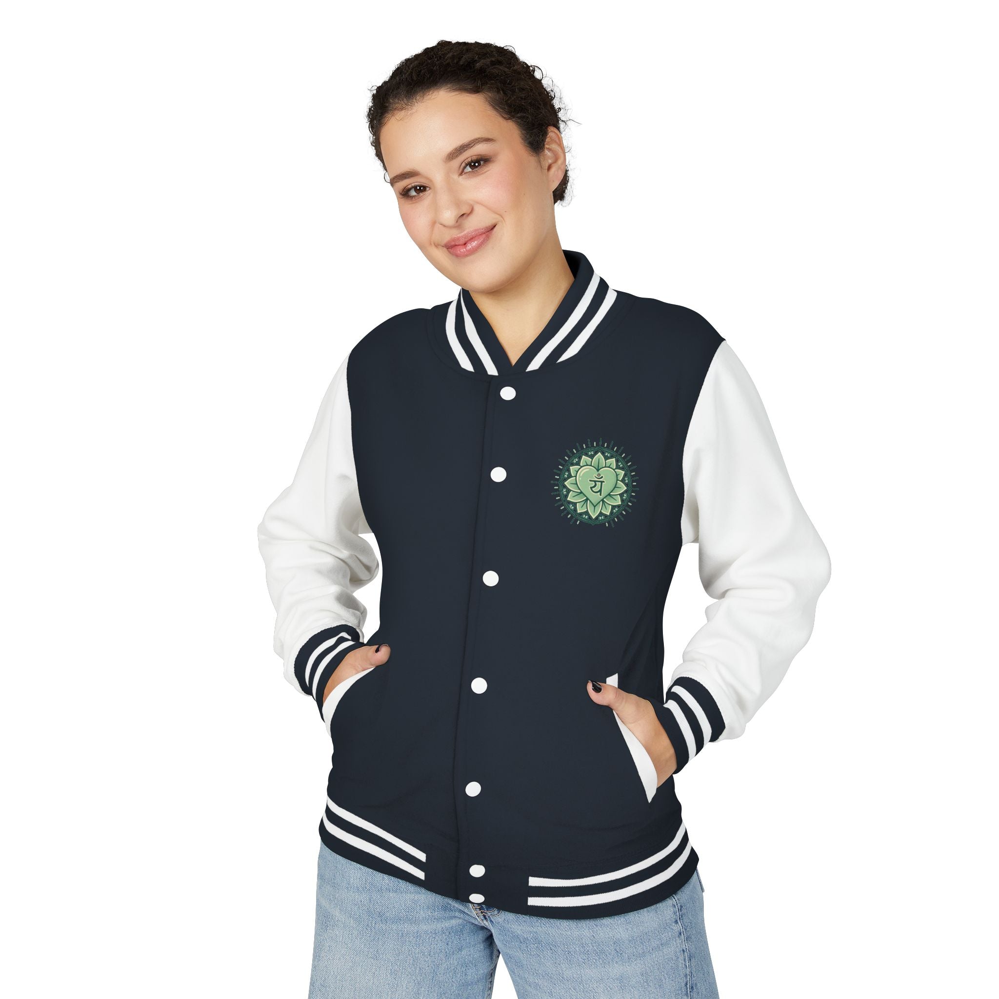 Letterman Jacket — 'You Are The Medicine' Retro Varsity Jacket with Green Mandala Chest