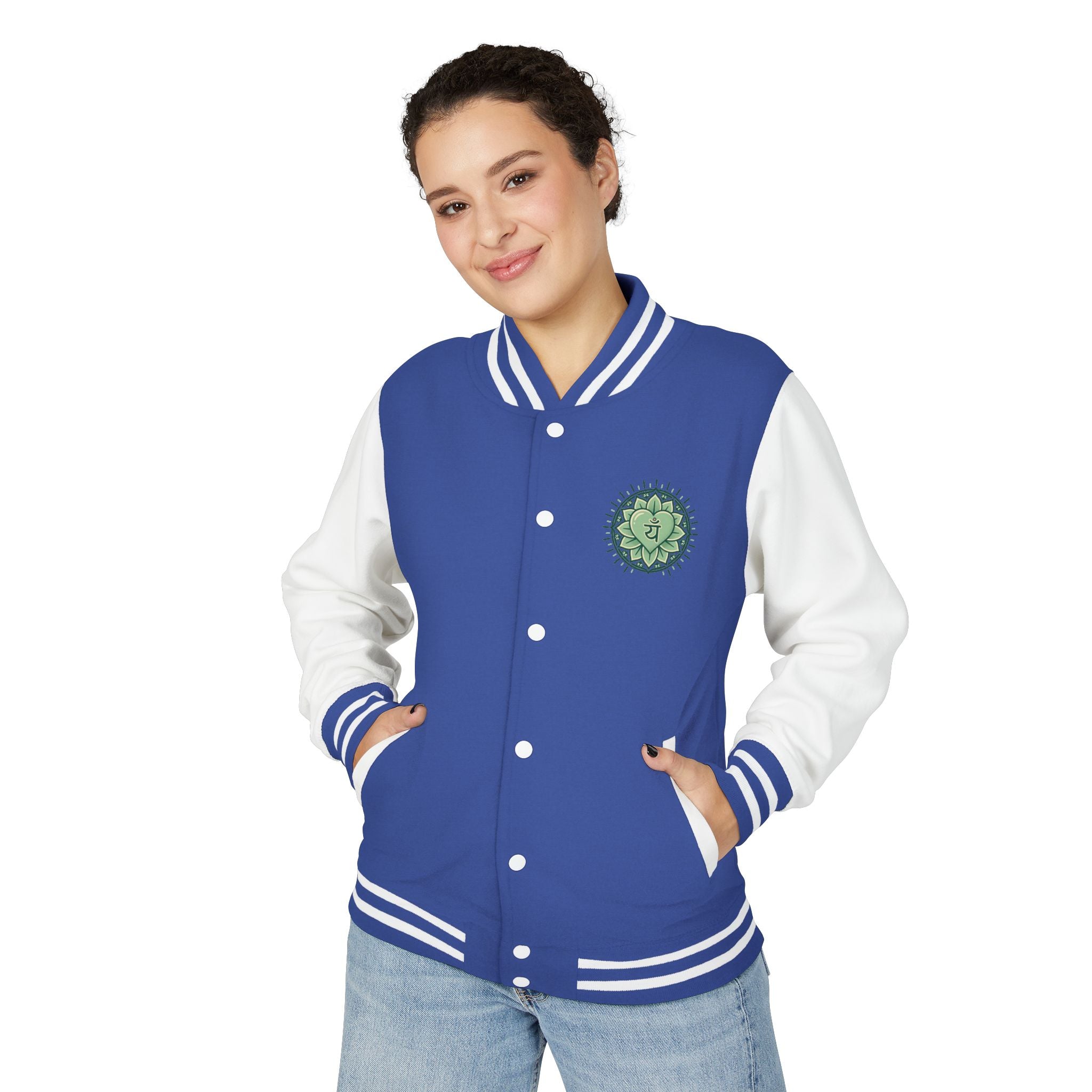 Letterman Jacket — 'You Are The Medicine' Retro Varsity Jacket with Green Mandala Chest