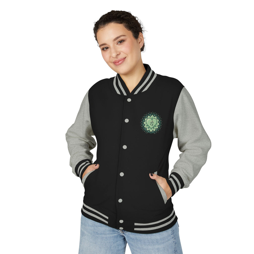 Letterman Jacket — 'You Are The Medicine' Retro Varsity Jacket with Green Mandala Chest