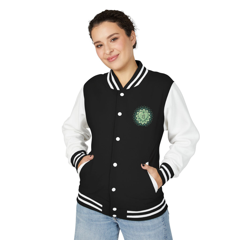 Letterman Jacket — 'You Are The Medicine' Retro Varsity Jacket with Green Mandala Chest